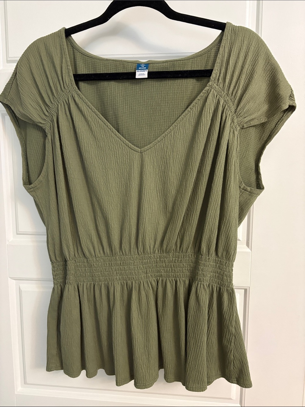 Old Navy Olive Green Peplum V-Neck Top